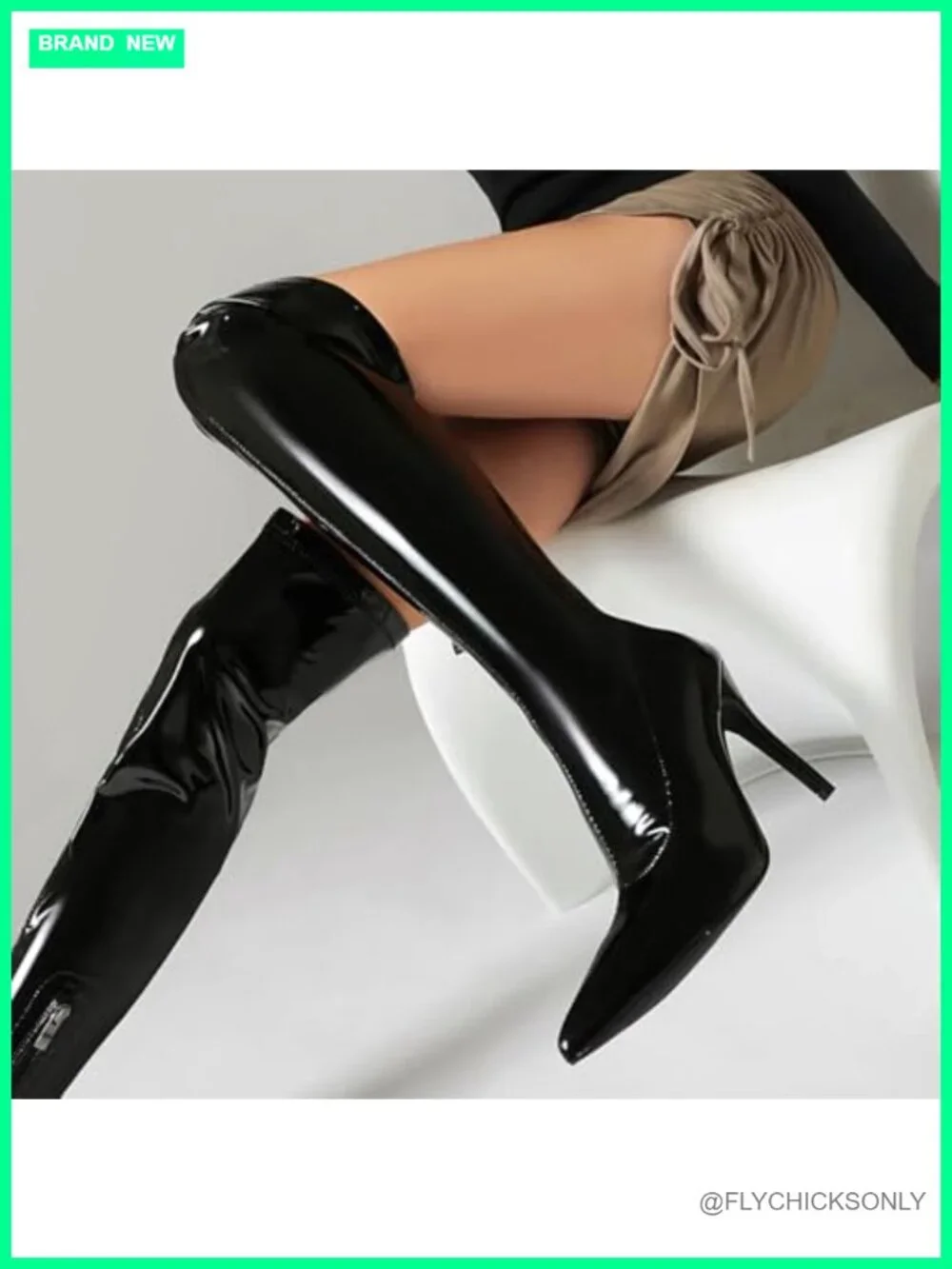 Pointed Toe Stiletto Over the Knee Boots Patent Faux Leather Zip